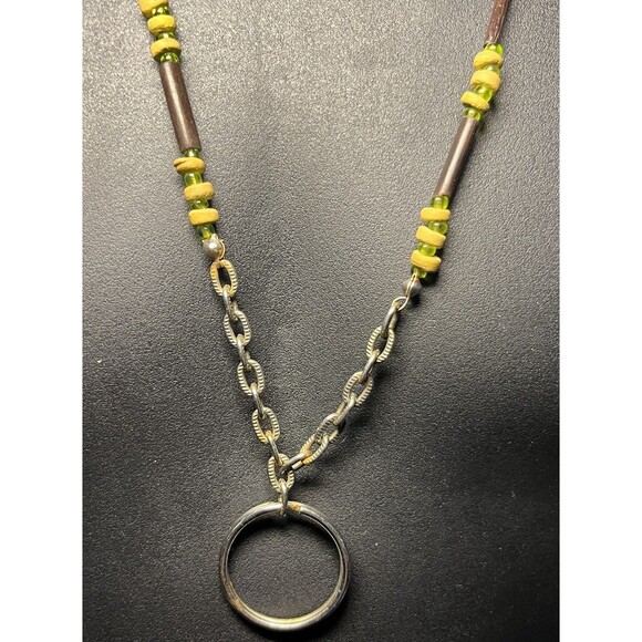 Beaded Lanyard ID Badge Holder Necklace Brown and Tan Beads Approx 30" - Picture 2 of 3